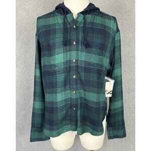 Juniors' SO Hooded Flannel Shirt Button Cuff Multicolor Small New With Tags.